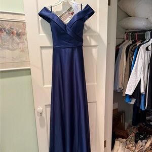 NWT Morilee Blue Prom Dress Sz 6, Pockets (Bridesmaid, Formal) Off-the-Shoulder